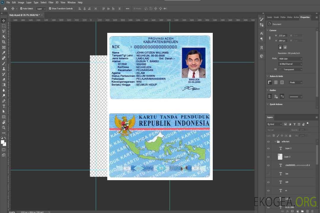 Modèle d'identification indonésien au format PSD (2016 – présent) template